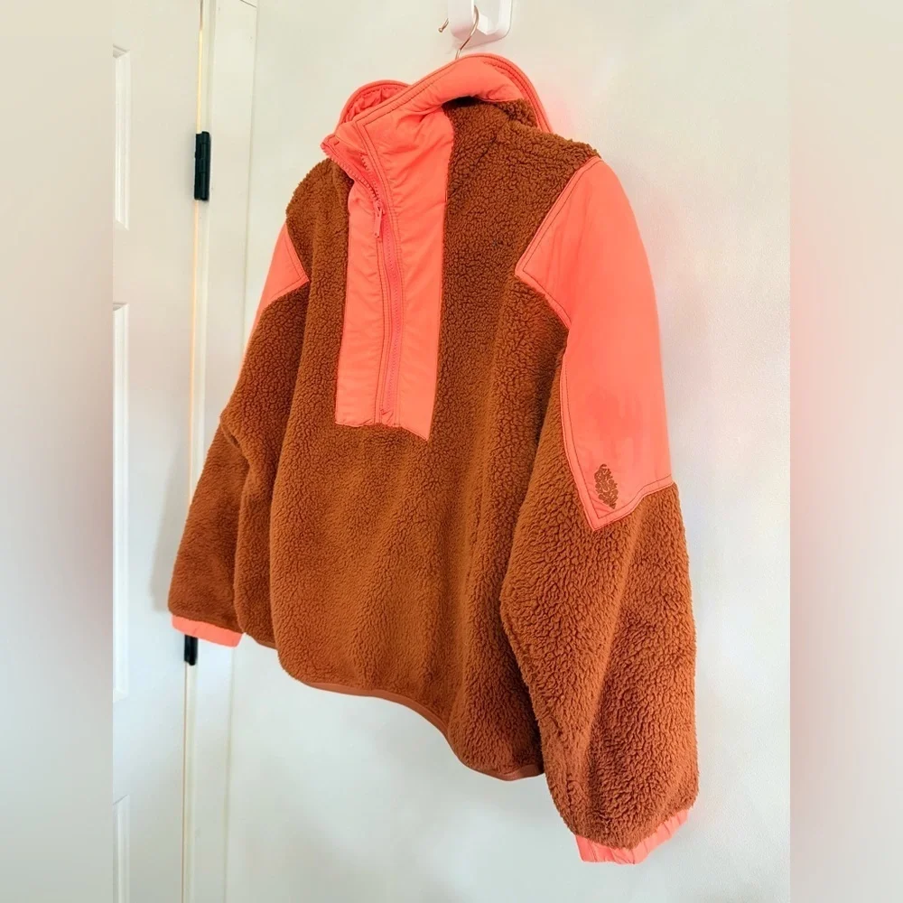 Free People Lead The Pack 3/4 Zip Teddy Pullover Jacket